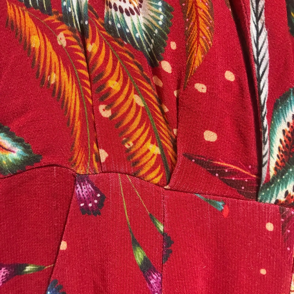 Farm Rio Jumpsuit Women Size XS Elegant Red Floral V-neck long sleeves waterfall - Picture 3 of 13
